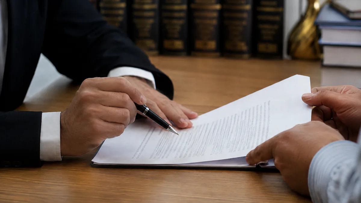 Carpeta de antecedentes registrales y llaves sobre escritorio: preparación de un caso de desalojo en estudio jurídico