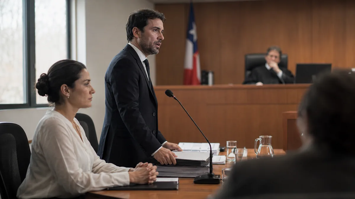 Pareja revisando certificados del Conservador de Bienes Raices y planos antes de firmar una compraventa