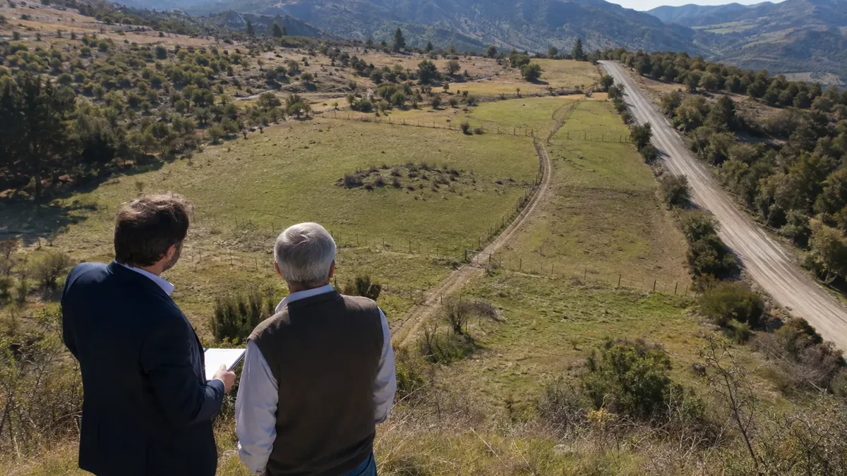 Predio rural sin salida a camino público, con la huella de tierra que lo conecta cruzando el terreno vecino